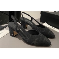 Chanel Heel 6.5cm Slingbacks G31318 Print Denim Black 2023