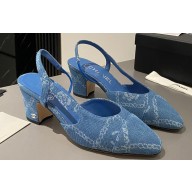 Chanel Heel 6.5cm Slingbacks G31318 Print Denim Light Blue 2023