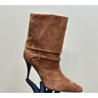 Saint Laurent Niki Logo Detailed Ankle Boots suede leather in brown 1031-2024