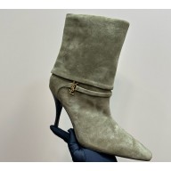 Saint Laurent Niki Logo Detailed Ankle Boots suede leather in green 1031-2024
