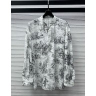 Dior Long Blouse White Cotton Muslin with Black Toile de Jouy Scotland Motif 1101-2024