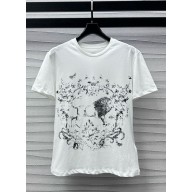 Dior T-Shirt White Cotton and Linen Jersey with Black Motif 1101-2024