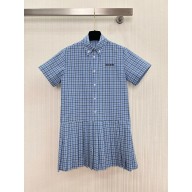 MIU MIU LIGHT BLUE Pleated checked poplin dress 2025