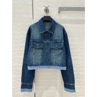 MIU MIU NAVY Washed denim blouson jacket 2025