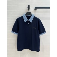 MIU MIU NAVY Piqué and poplin polo shirt 2025