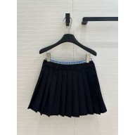 MIU MIU NAVY Pleated batavia miniskirt 2025