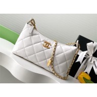 CHANEL Metallic Calfskin & gold-Tone Metal Hobo Handbag AS5528 white 2025