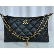 CHANEL Metallic Calfskin & gold-Tone Metal large Hobo Handbag AS5498 black 2025