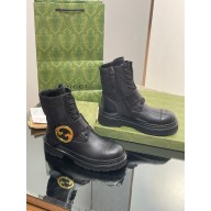 Gucci GG Canvas and Leather Ankle boots Black with Round Interlocking G 2022