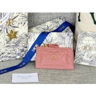 Dior Caro Cosmos Zipped Card Holder pale pink Supple Cannage Calfskin 1112-2024