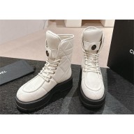 Chanel Calfskin CC Lace Up Combat Boots white 2024