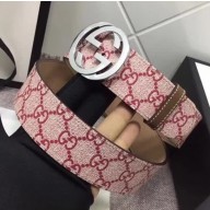 Gucci GG Supreme Belt with Silver G Buckle 37mm Red 