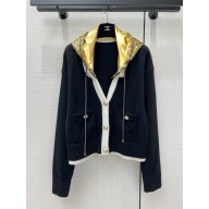 Chanel Cashmere, Cotton & Mixed Fibers Black, White & Gold Cardigan P76581 2024