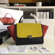 Celine Tricolor Elephant Calfskin/suede Trapeze small Bag black/yellow/red