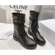 Dior lace-up calfskin ankle Boots Martin women's in black  2024
