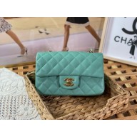 Chanel Mini Classic Flap Handbag A69900 in caviar leather mint green with gold hardware