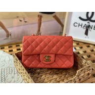 Chanel Mini Classic Flap Handbag A69900 in caviar leather orange red with gold hardware
