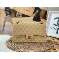 Chanel Medium Classic Flap Handbag A01112 in Caviar Leather light yellow with Gold Hardware