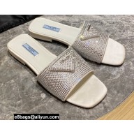 Prada Satin Flat Slides Sandals with Crystals 07 2022
