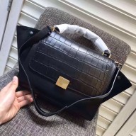 Celine Tricolor crocodile pattern Calfskin/suede Trapeze small Bag black