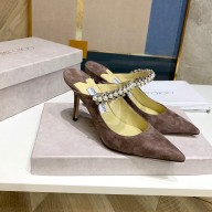 Jimmy Choo bing 65mm pearls mules in suede leather coffee 2020