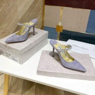Jimmy Choo bing 100mm pearls mules in suede leather gray 2020