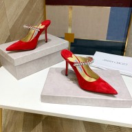 Jimmy Choo bing 100mm pearls mules in suede leather red 2020