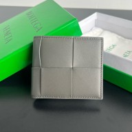 Bottega Veneta Cassette Bi-Fold Wallet in Intreccio leather gray/ice blue 2024