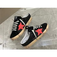 golden goose Super-Star Sabots in black metallic leather with red star sneakers 2024