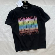 CHANEL BLACK LOGO RPINTED T-SHIRT 2024 SPRING