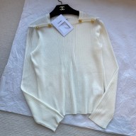 CHANEL WHITE POLO SWEATER 2024 SPRING
