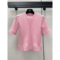 CHANEL KNIT SHORT-SLEEVED SWEATER PINK 2024 SPRING