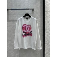 CHANEL CC LOGO PRINTED WHITE SHIRT 2024 SPRING