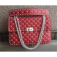 Valentino Rockstud Spike Chain Bag in Lambskin Leather White Stud/Red 2018