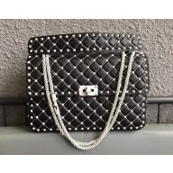 Valentino Rockstud Spike Chain Bag in Lambskin Leather White Stud/Black 2018