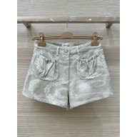 CHANEL Gray & White Printed Denim shorts P78607 2025