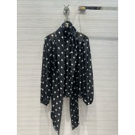 saint laurent lavallière-neck blouse in dotted silk muslin 2024