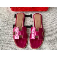 Hermes Oran Flat slippers in aligátor LEATHER fuchsia 2024