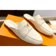 Louis Vuitton Grained calf leather LV Capri Open Back Loafers White 2023