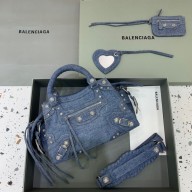 balenciaga Neo Cagole XS Handbag bleached denim with rhinestones