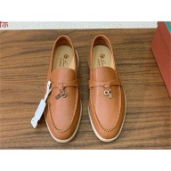 Loro Piana Women/Men Summer Charms Walk calfskin Loafers brown