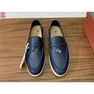 Loro Piana Women/Men Summer Charms Walk calfskin Loafers navy blue