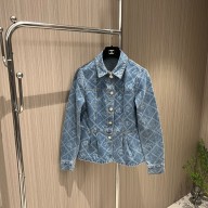 Chanel camellias printed denim coat BLUE 2023 