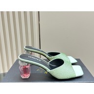 Versace Patent Leather crystal Slippers with Bottle Heel green 1114-2024