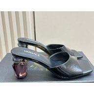Versace Patent Leather crystal Slippers with Bottle Heel black 1114-2024