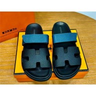 Hermes Chypre sandals in  Epsom calfskin noir / bleu céleste 2024