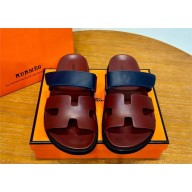 Hermes Chypre sandals in calfskin burgundy/blue 2024