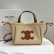 celine SMALL CABAS DRAWSTRING CUIR TRIOMPHE in TEXTILE AND CALFSKIN Natural / Tan 2023