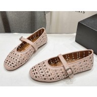ALAÏA  Hollow leather ballet flats nude pink 2025