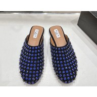 ALAÏA suede leather Crystal-Embellished Slip-On Mules blue 2025
